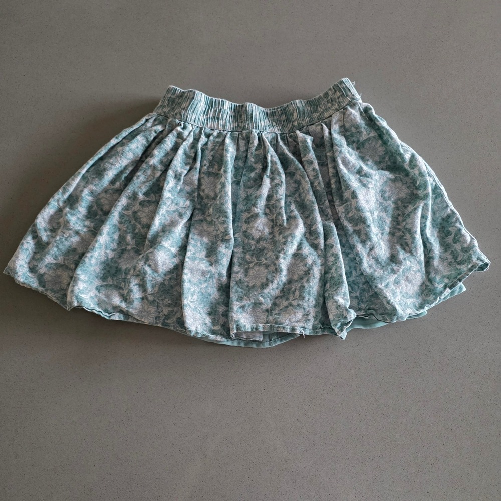 American Eagle Floral Skort Teal White Elastic‎ Waist Mini Skirt Shorts Medium